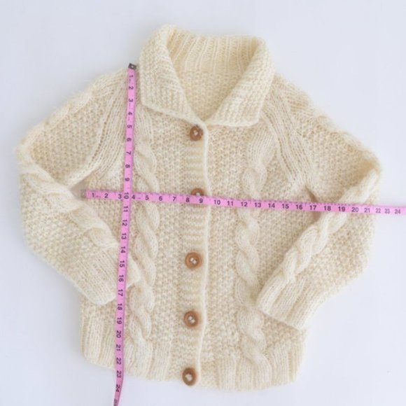Handmade Chunky Cable Knit Natural Cream Long Sleeve Sweater Cardigan - Picture 5 of 10